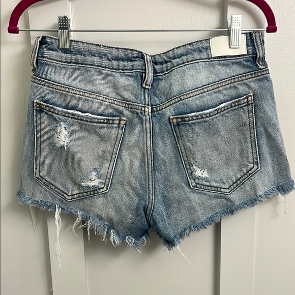 Blue Distressed Jean Shorts with Raw Hem - Picture 3 of 3